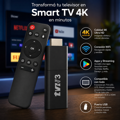 TV Stick Android 4K WiFi | Convertí Cualquier Televisor en Smart TV en Minutos