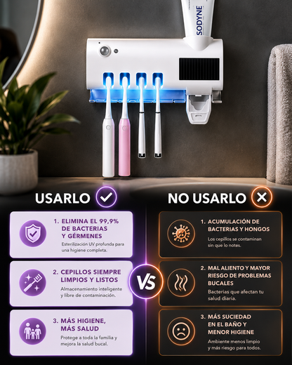 Centro de Higiene Bucal UV 4 en 1 | Esterilizador Automático, Dispensador de Pasta y Organizador Familiar