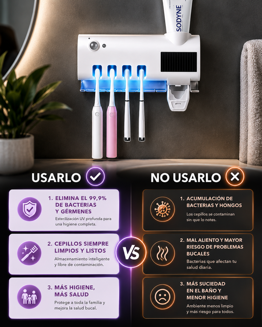 Centro de Higiene Bucal UV 4 en 1 | Esterilizador Automático, Dispensador de Pasta y Organizador Familiar