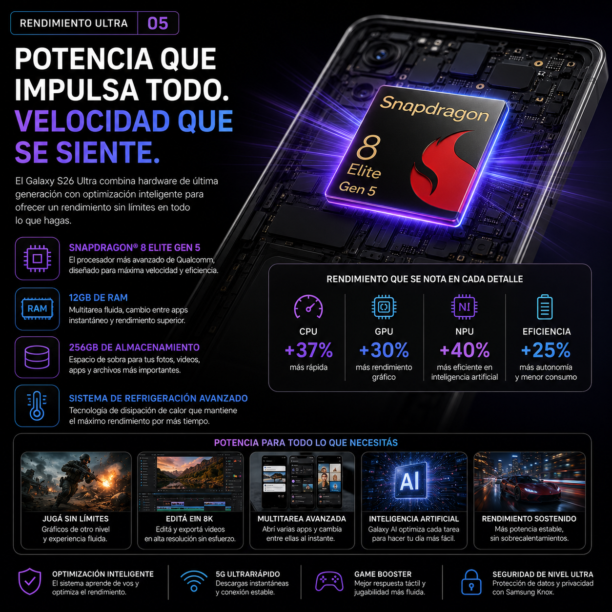 Samsung Galaxy S26 Ultra 5G 256GB 12GB RAM – Cámara 200MP, Galaxy AI y S Pen