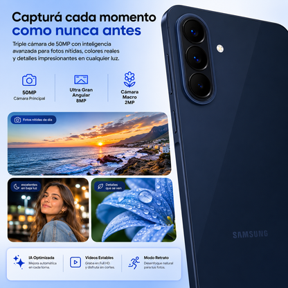 Samsung Galaxy A57 5G 256GB 8GB RAM – Pantalla Super AMOLED 6.7", Cámara Triple 50MP, Batería 5000mAh e IP67