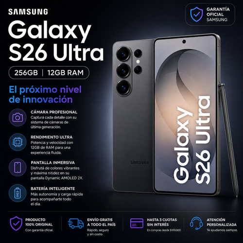 Samsung Galaxy S26 Ultra 5G 256GB 12GB RAM – Cámara 200MP, Galaxy AI y S Pen