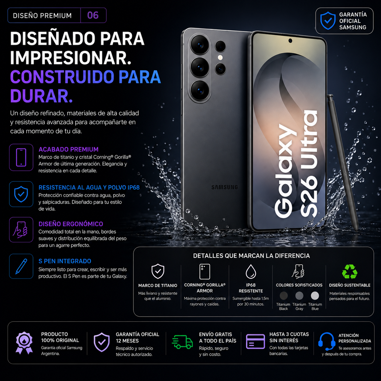 Samsung Galaxy S26 Ultra 5G 256GB 12GB RAM – Cámara 200MP, Galaxy AI y S Pen