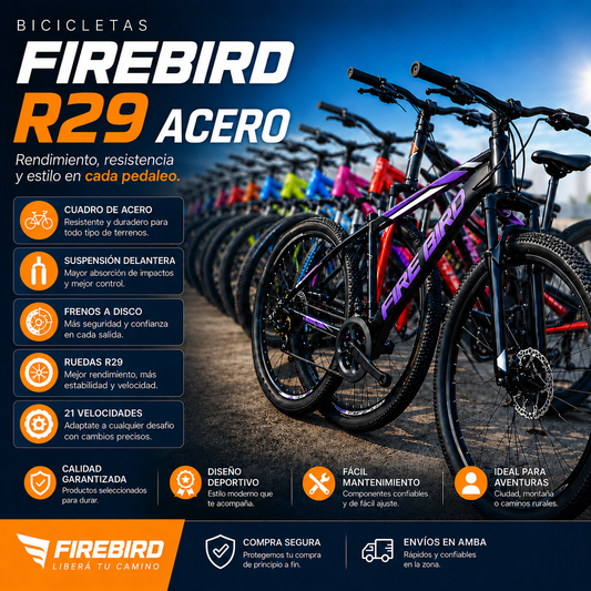 Bicicleta Firebird R29 de Acero con Suspensión Delantera y Frenos a Disco