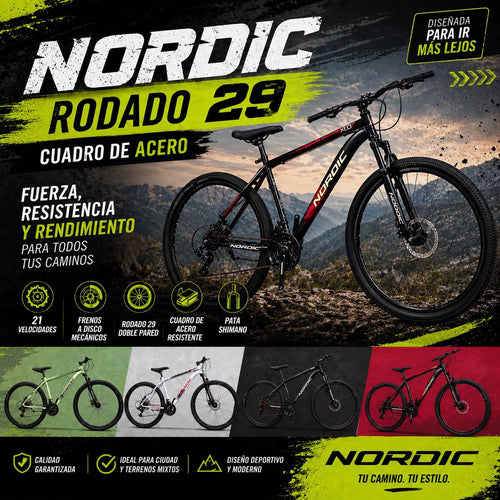 Bicicleta Nordic R29 de Acero 21 Velocidades con Frenos a Disco y Suspensión Delantera