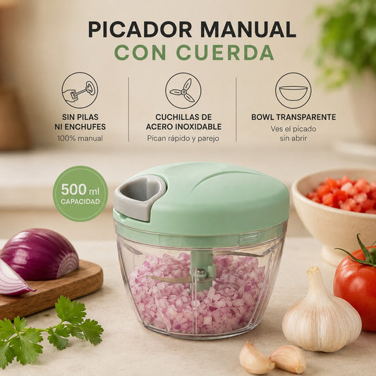 Picador Manual de Verduras 500 ml | Cuchillas de Acero Inoxidable | Cocina Fácil