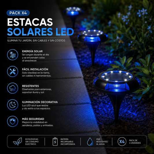 Pack x4 Estacas Solares LED para Jardín | Luces Decorativas de Exterior Automáticas