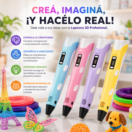 Lapicera 3D Profesional | Kit Completo con Filamentos, Base y Plantillas Creativas